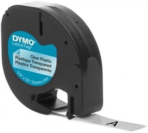 CINTA ROTULAR LETRATAG PLASTICO 12MMX4M NG/TRANS DYMO
