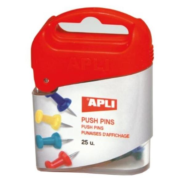 AGUJAS SEÑALIZADORAS CAMPANAS PUSH-PINS CJ.25UD. SURTIDAS APLI