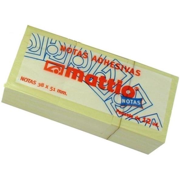 NOTAS ADHESIVAS 38X51 AMARILLO PACK 12 BLOCS DE 100H. MATTIO