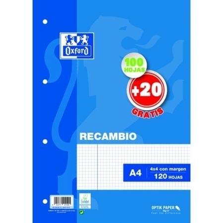 RECAMBIO A4 100H+20H GRATIS CUADRO 4MM MRG AZUL 4T OXFORD