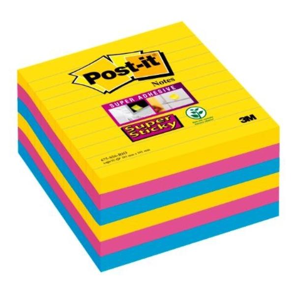 NOTAS ADHESIVAS POST-IT  SUPERSTICKY LINEAS RIO JANEIRO 101x101MM 6 BLOCS 90H (70005271989)