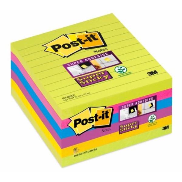 NOTAS ADHESIVAS POST-IT  SUPERSTICKY LINEAS ULTRA 101x101MM 6 BLOCS 90H (70005253334)