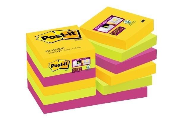 NOTAS ADHESIVAS POST-IT  SUPERSTICKY 12 BLOCS RIO JANEIRO 90H 47,6x47,6MM (70005271518)