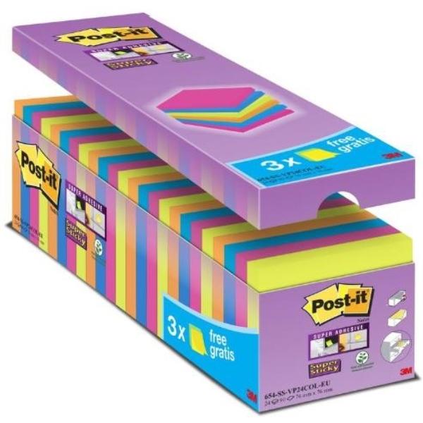 NOTAS ADHESIVAS POST-IT  SUPERSTICKY PACK AHORRO 21+3 BLOCS GRATIS 76x76MM (70005281897)