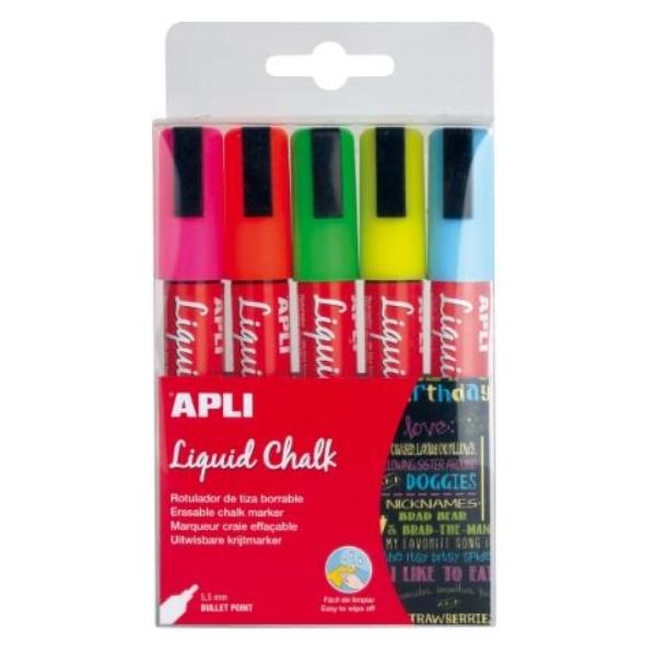 ROTULADOR TIZA LIQUIDA PTA.REDONDA 5,5MM 5 COLORES SURTIDOS LIQUID CHALK APLI