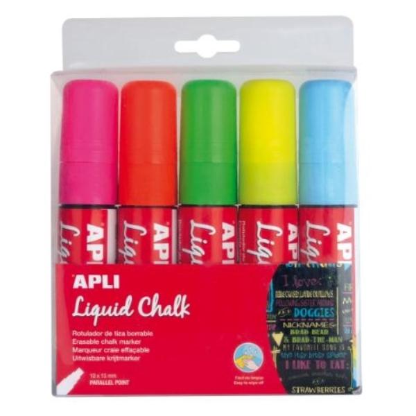 ROTULADORES TIZA LIQUIDA PTA.BISELADA 15MM 5 COLORES SURTIDOS LIQUID CHALK APLI