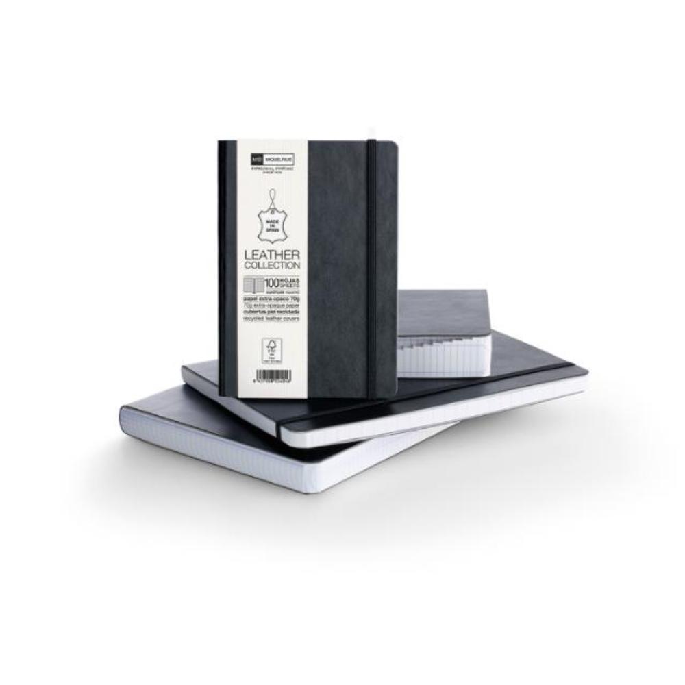 CUADERNO FLEXIBLE PIEL 100H 4º CUADRICULA CON GOMA NEGRO MIQUELRIUS