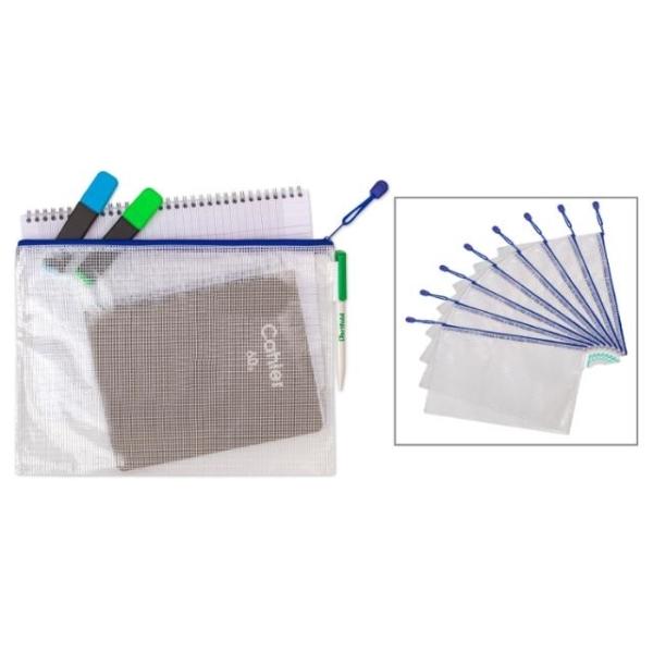 BOLSA PVC CREMALLERA AZUL A4 APAISADO - PACK 8 UDS 3L