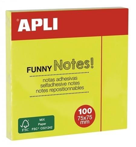 NOTAS ADHESIVAS AMARILLO BRILLANTE 100H 75x75MM APLI
