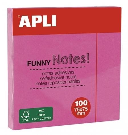 NOTAS ADHESIVAS ROSA BRILLANTE 100H 75x75MM APLI
