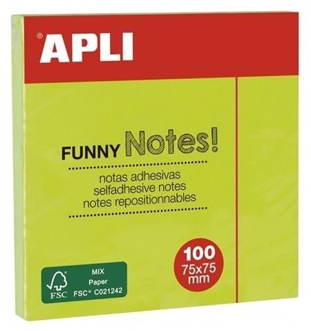 NOTAS ADHESIVAS VERDE BRILLANTE 100H 75x75MM APLI