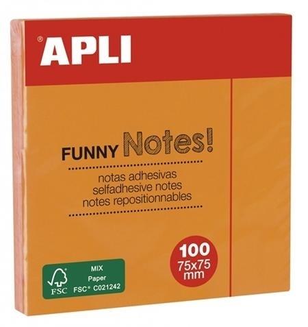 NOTAS ADHESIVAS NARANJA BRILLANTE 100H 75x75MM APLI