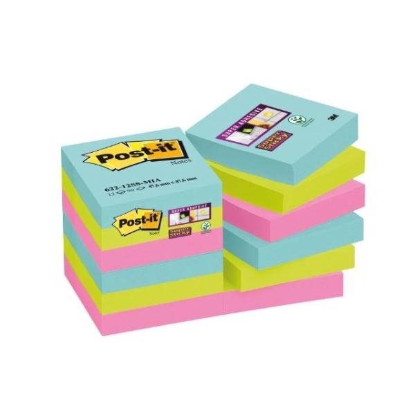 NOTAS ADHESIVAS POST-IT SUPERSTICKY MIAMI 12 BLOCS  47,6x47,6MM 70005290849