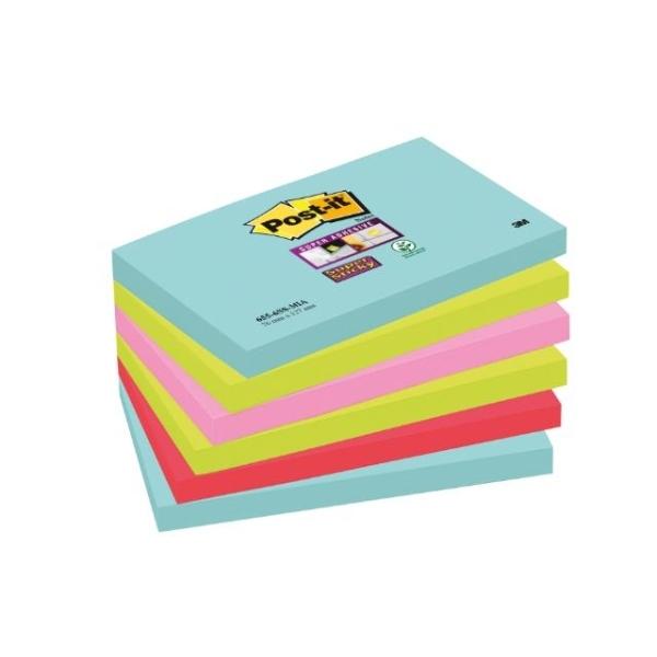 NOTAS ADHESIVAS POST-IT SUPERSTICKY MIAMI 6 BLOCS 76x127MM  70005291631