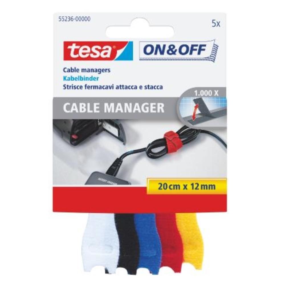 TIRA PEQUEÑA AGRUPA CABLES 20CMX12MM 5 COLORES TESA