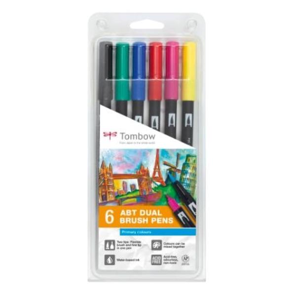 ROTULADORES DUAL BRUSH ESTUCHE 6 UDS DOBLE PUNTA PINCEL COL.PRIMARIOS TOMBOW