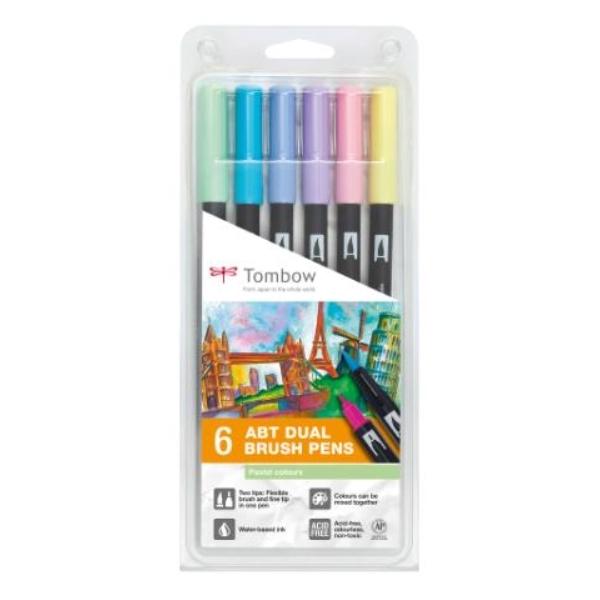 ROTULADORES DUAL BRUSH ESTUCHE 6 UDS DOBLE PUNTA PINCEL COL.PASTEL TOMBOW