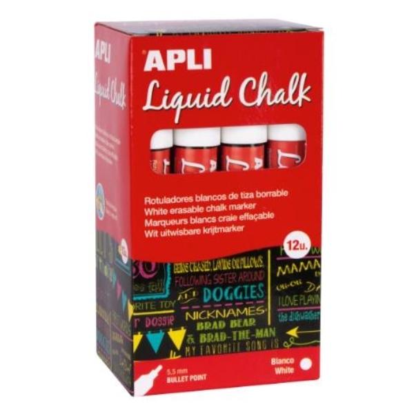 ROTULADOR TIZA LIQUIDA PTA.REDONDA 5,5MM BLANCO LIQUID CHALK 12U APLI