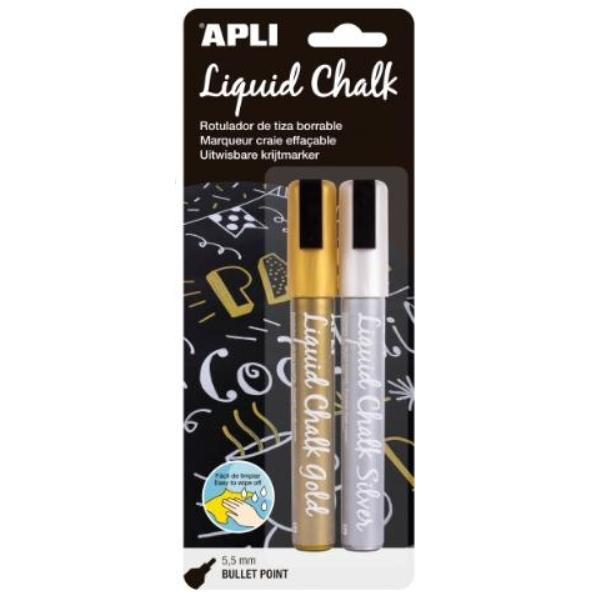ROTULADOR TIZA LIQUIDA PTA.REDONDA 5,5MM ORO/PLATA LIQUID CHALK APLI