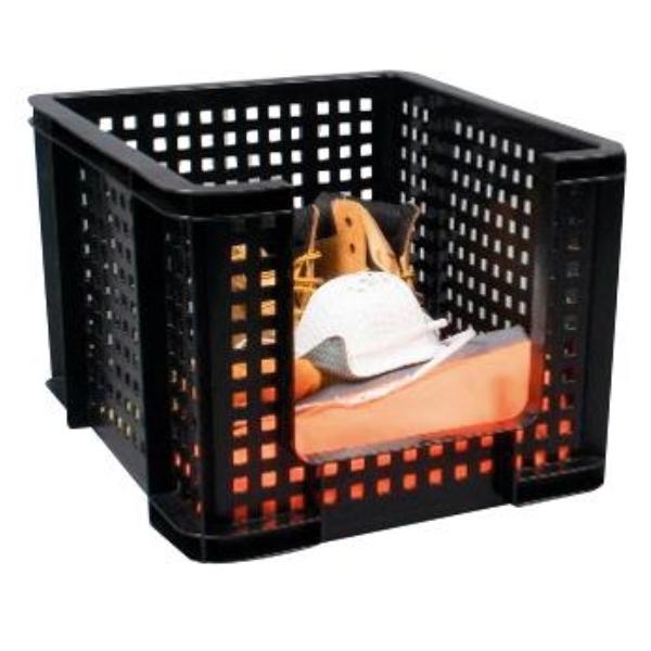 CAJA ALMACENAJE PLASTICO REJILLA HUECO FRONTAL 35L 390X480X290MM NEGRO ARCHIVO 2000