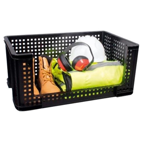 CAJA ALMACENAJE PLASTICO REJILLA HUECO FRONTAL 64L 440X710X290MM NEGRO ARCHIVO 2000