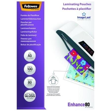 FUNDAS PLASTIFICAR 80 MICRAS BRILLO A5 (CJ.100) FELLOWES