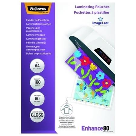 FUNDAS PLASTIFICAR 80 MICRAS BRILLO A4 (CJ.100) FELLOWES