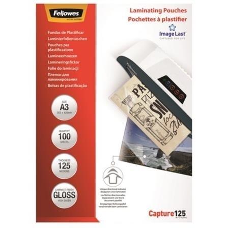 FUNDAS PLASTIFICAR 125 MICRAS BRILLO A3  (CJ.100) FELLOWES