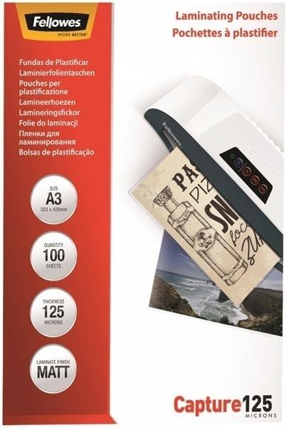 FUNDAS PLASTIFICAR 125 MICRAS MATE A3  (CJ.100) FELLOWES