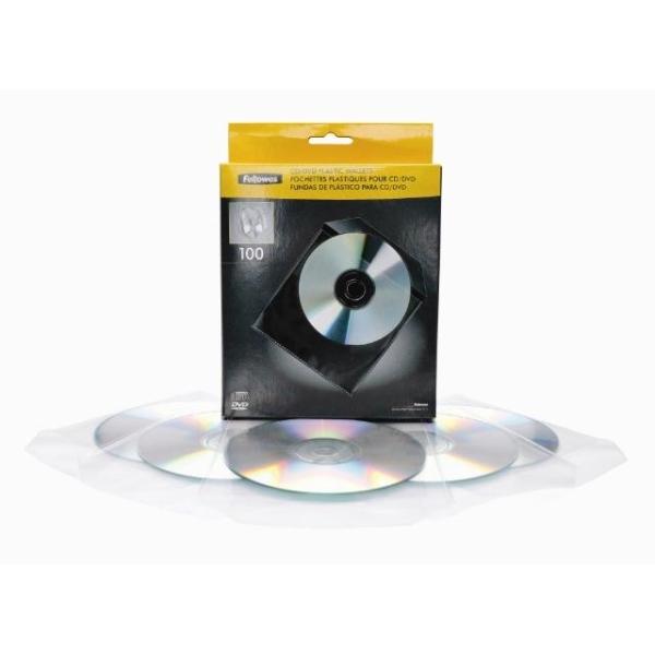 SOBRES PLASTICO CDS TRANSPARENTES PACK DE 100 FELLOWES