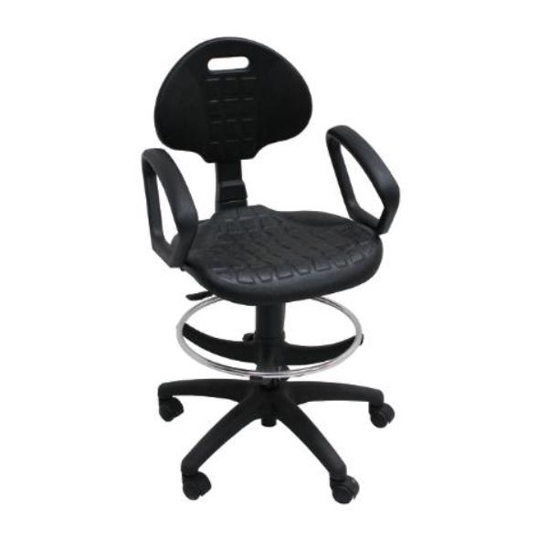 TABURETE SONIA INDUSTRIAL CON RESPALDO POLIURETANO NEGRO VINCOLO