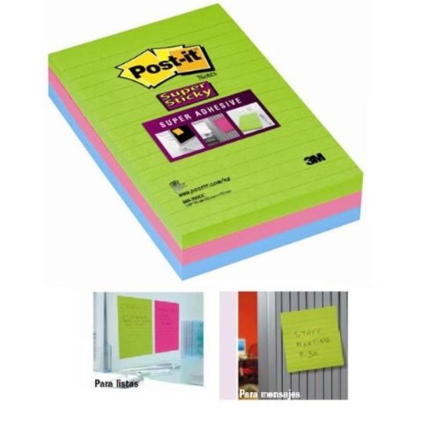 NOTAS ADHESIVAS POST-IT  SUPERSTICKY  SURTIDOS NEON 3 BLOCS 90H 101x52MM (70005253409)