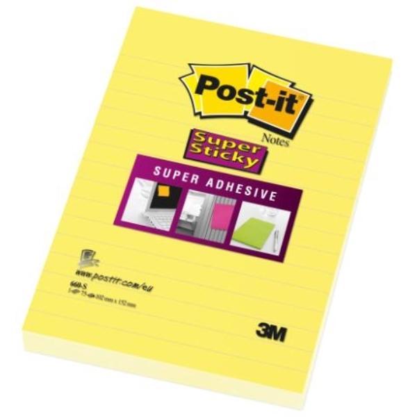 NOTAS ADHESIVAS POST-IT  SUPERSTICKY AMARILLO RAYADO 75H 101x52MM (FT510093832)