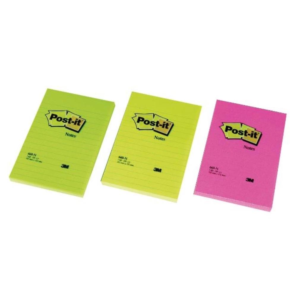 NOTAS ADHESIVAS POST-IT 6 BLOCS SURTIDOS NEON RAYADO 100H 101X52MM