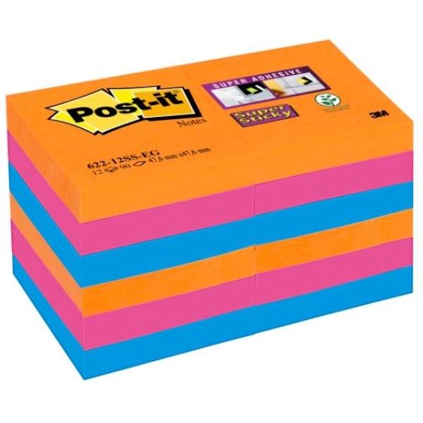 NOTAS ADHESIVAS POST-IT  SUPERSTICKY 12 BLOCS BANGKOK 90H 47,6x47,6MM (70005252104)