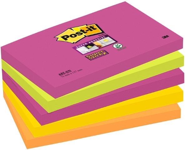 NOTAS ADHESIVAS POST-IT  SUPERSTICKY 5 BLOCS NEON CAPE TOWN 90H 76x127MM (70005280378)