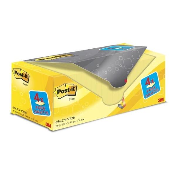 NOTAS ADHESIVAS POST-IT  16+4 BLOCS GRATIS AMARILLO 100H 76x76MM (UU001489762)