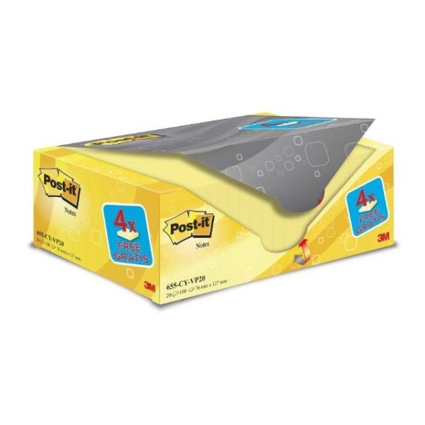 NOTAS ADHESIVAS POST-IT  16+4 BLOCS GRATIS AMARILLO 100H 76x127MM (UU001490414)