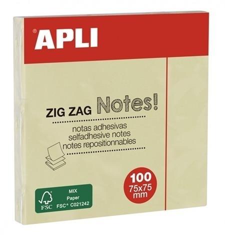 NOTAS ADHESIVAS ZIGZAG AMARILLO 100H 75x75MM APLI