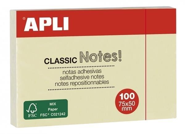 NOTAS ADHESIVAS AMARILLO 100H 50x75MM APLI