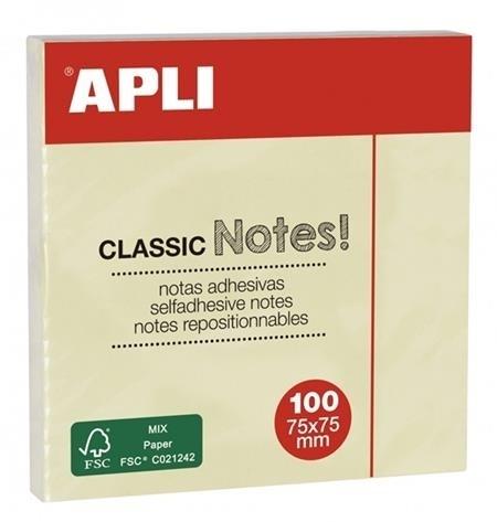 NOTAS ADHESIVAS AMARILLO 100H 75x75MM APLI
