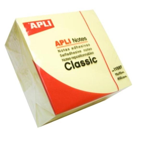 NOTAS ADHESIVAS CUBO AMARILLO 400H 75x75MM APLI