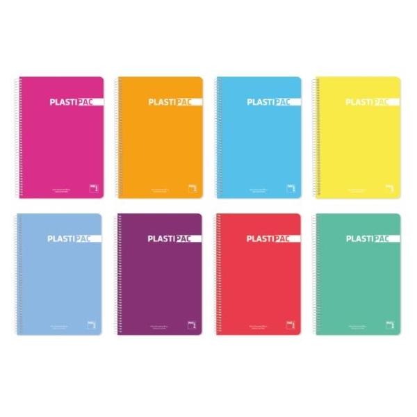 CUADERNO FOLIO 80H. 90G CUADRO 4MM MRG T/PP PLASTIPAC SURTIDO PACSA