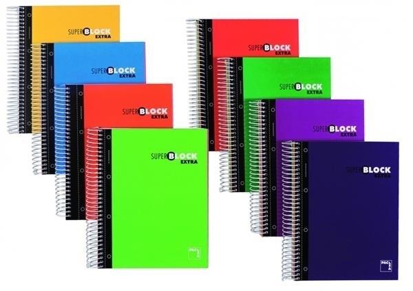 CUADERNO A4 MICROPERFORADO 120HJ 90G CUADRO 5MM GRECA T/CONTRACOLADA SURTIDOS PACSA