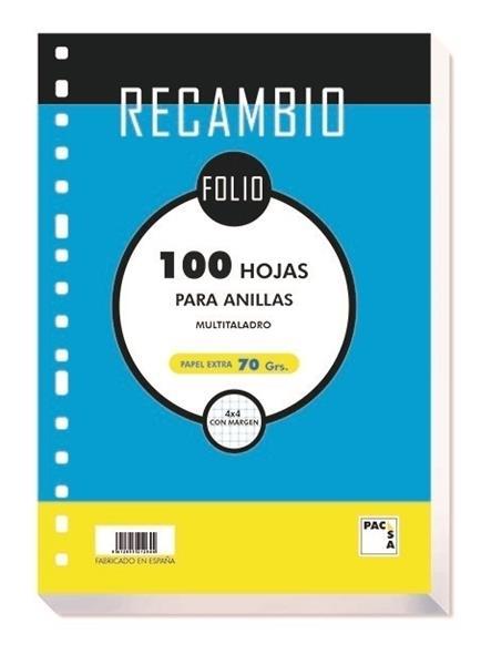 RECAMBIO FOLIO 100HJ MULTITALADRO CUADRO 4MM MRG 70G PACSA