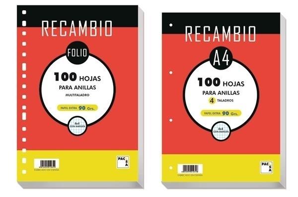 RECAMBIO FOLIO 100HJ MULTITALADRO CUADRO 4MM MRG 90G PACSA