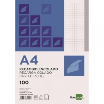 RECAMBIO ENCOLADO A4 100H C/5 BANDA COLOR GRIS LIDERPAPEL
