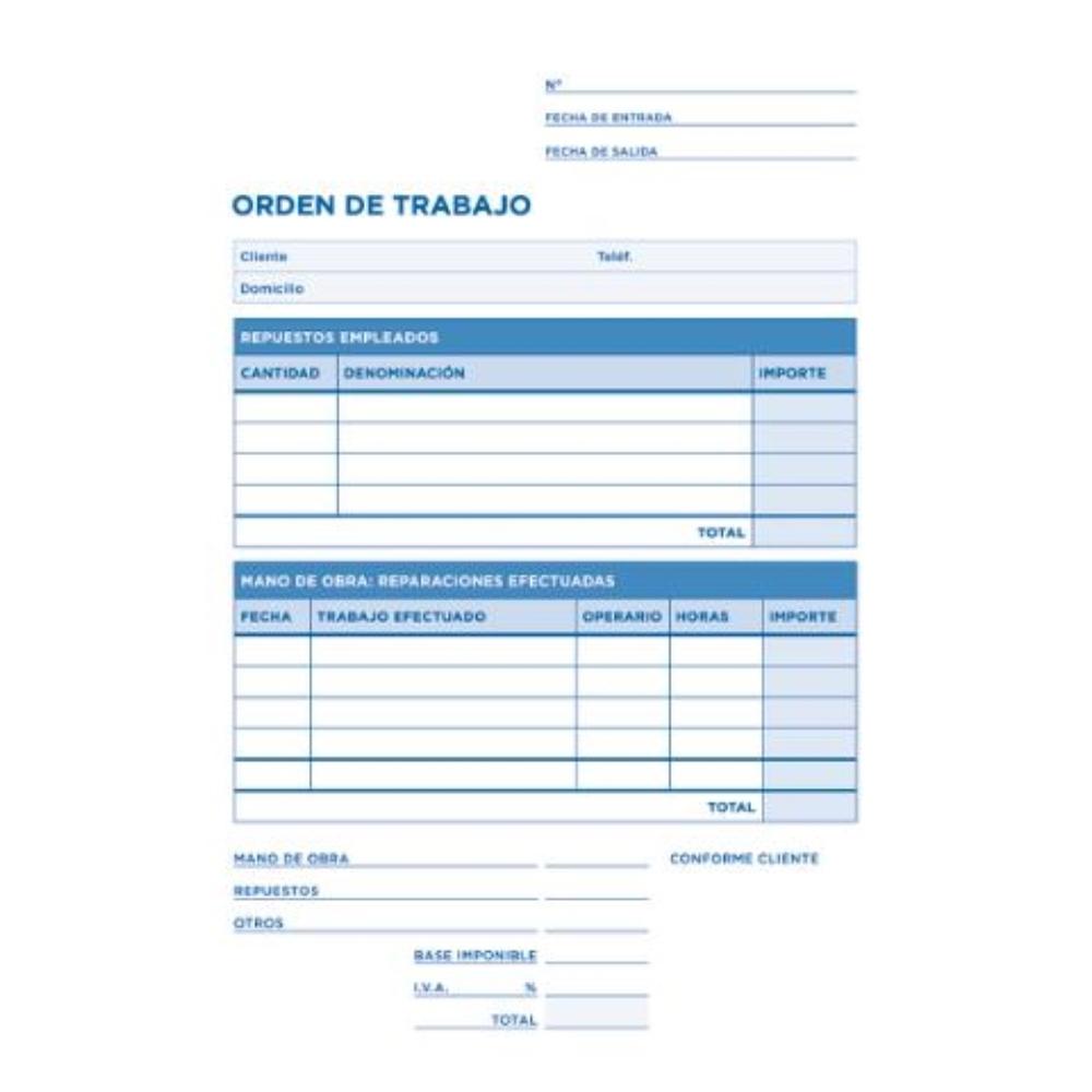 TALONARIO ORDEN DE TRABAJO CUARTO ORIGINAL T155 LIDERPAPEL