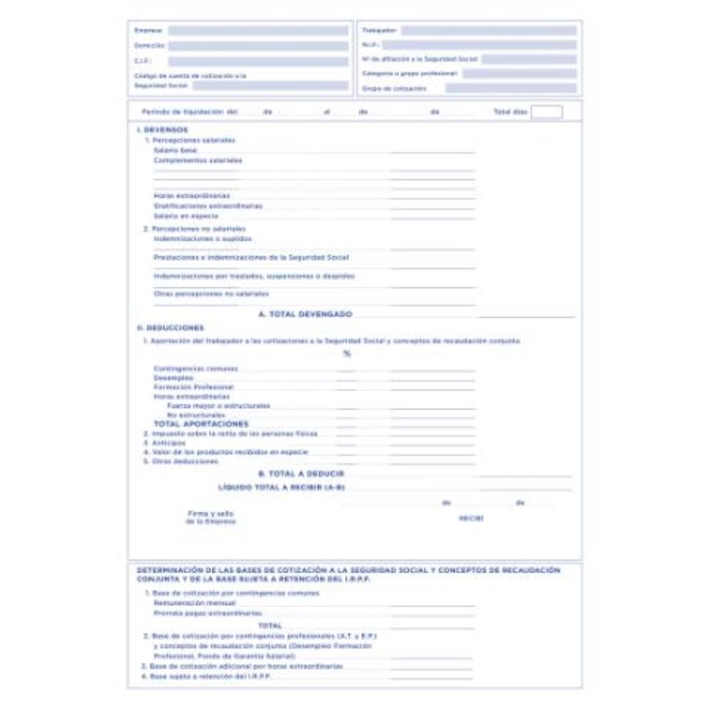 TALONARIO SALARIOS A4 ORIGINAL T148 LIDERPAPEL