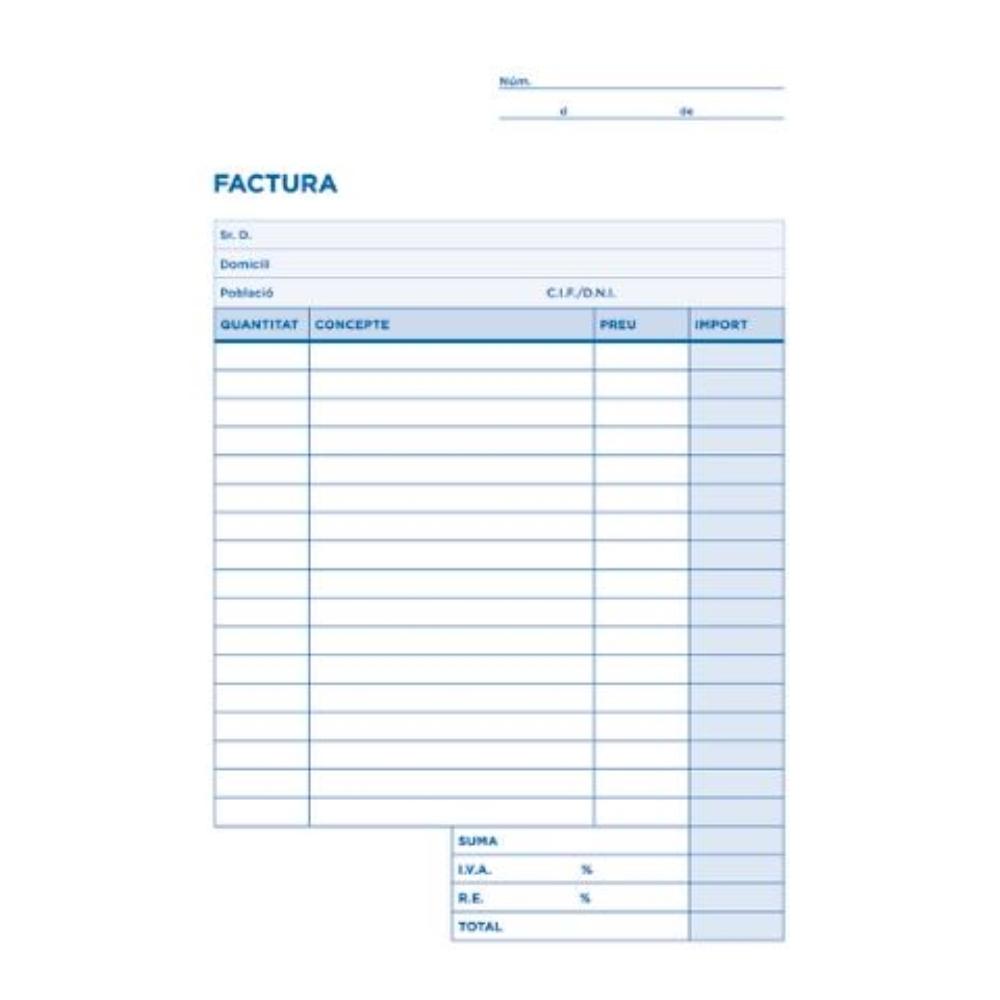 TALONARIO FACTURAS CUARTO ORIGINAL Y COPIA T216 CON I.V.A. TEXTO EN CATALAN LIDERPAPEL